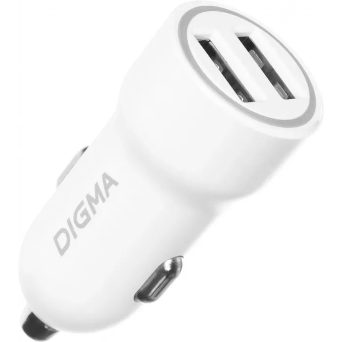 Автомобильное зар./устр. Digma DGC1С 12W 2.4A 2xUSB белый (DGC1C2LX22WH)