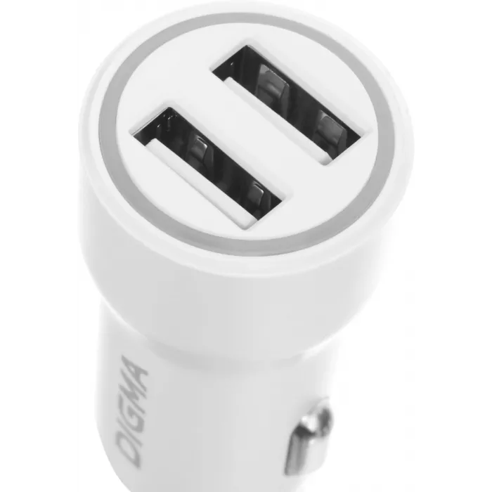 Автомобильное зар./устр. Digma DGC1С 12W 2.4A 2xUSB белый (DGC1C2LX22WH)