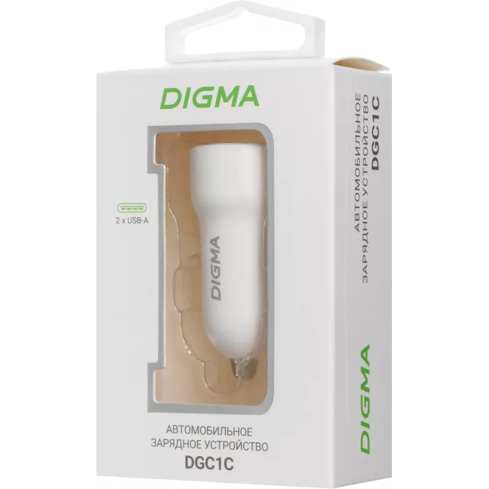 Автомобильное зар./устр. Digma DGC1С 12W 2.4A 2xUSB белый (DGC1C2LX22WH)