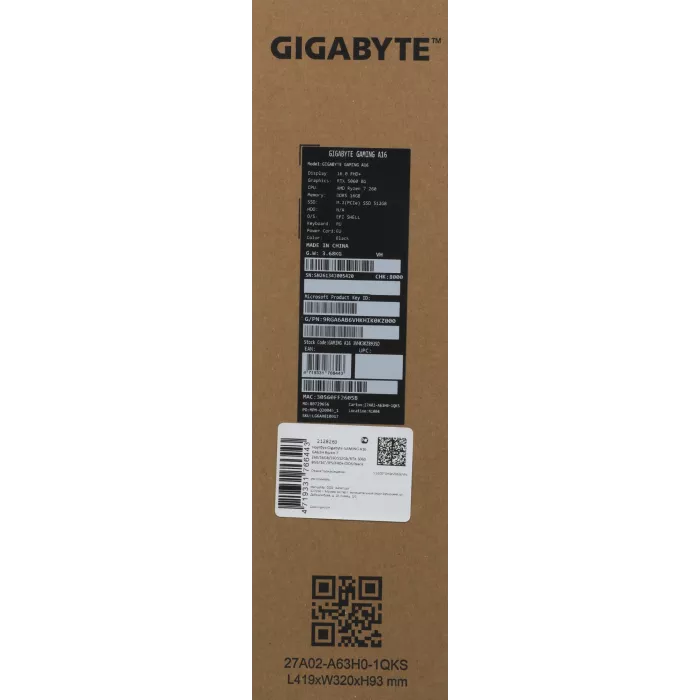 Ноутбук Gigabyte GAMING A16 GA63H Ryzen 7 260 16Gb SSD512Gb NVIDIA GeForce RTX 5060 8Gb 16" IPS FHD+ (1920x1200) FreeDOS black WiFi BT Cam (3VHK3KZ893SD)