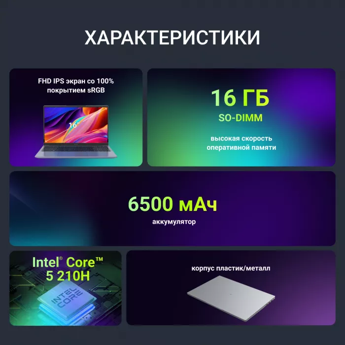 Ноутбук Digma Chronos Core 5 210H 16Gb SSD512Gb Intel Graphics 16" IPS WUXGA (1920x1200) Windows 11 Pro silver WiFi BT Cam 6500mAh (DN16P5-ADXW02)