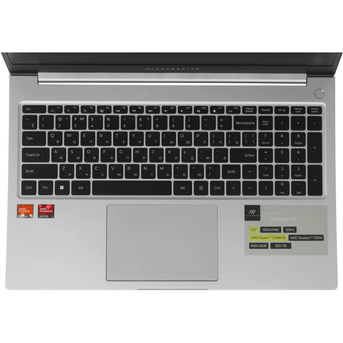Ноутбук Machcreator Genesis R17 Ryzen 5 7640HS 16Gb SSD1Tb AMD Radeon 760M 17.3" IPS QHD (2560x1600) без ОС silver WiFi BT Cam 8612mAh (JJ00G400HRU)