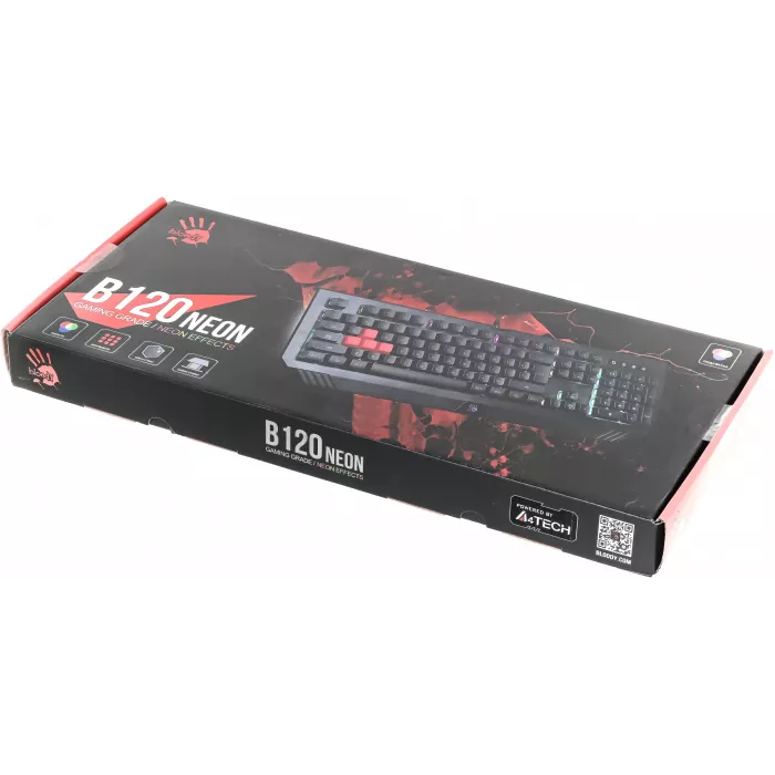 Клавиатура A4Tech B120N черный USB Multimedia for gamer LED (подставка для запястий) кабель 1.8м