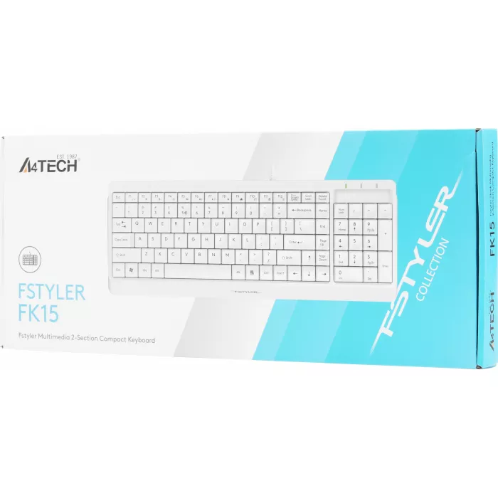 Клавиатура A4Tech FK15 белый USB (FK15 WHITE) кабель 1.5м