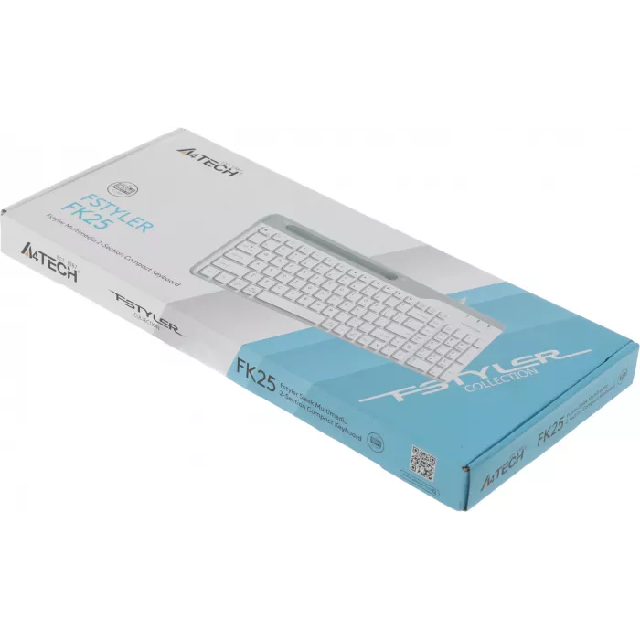 Клавиатура A4Tech FK25 белый/серый USB slim (FK25 WHITE) кабель 1.5м