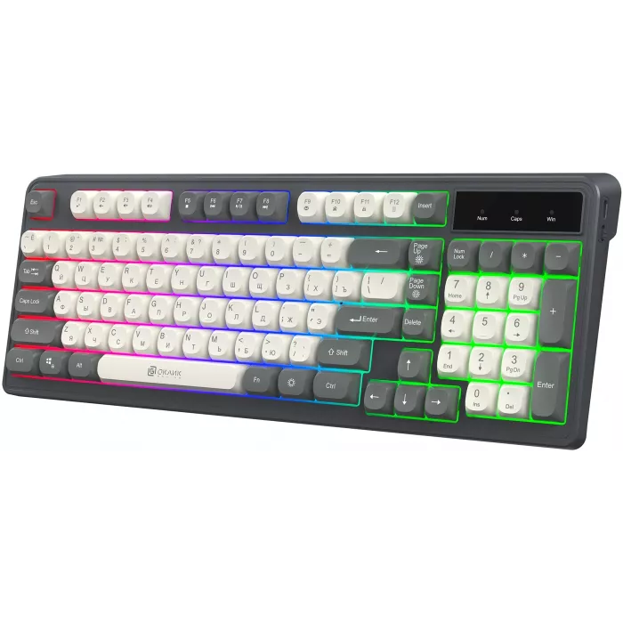 Клавиатура Оклик 731G серый/белый USB Multimedia for gamer LED кабель 1.5м