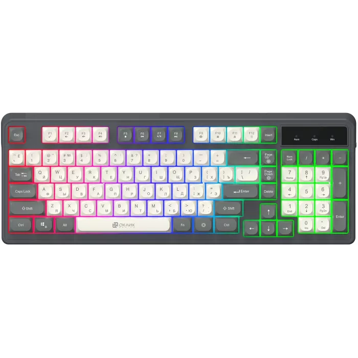 Клавиатура Оклик 731G серый/белый USB Multimedia for gamer LED кабель 1.5м