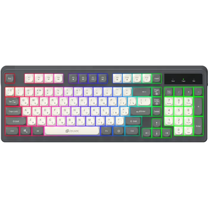 Клавиатура Оклик 731G серый/белый USB Multimedia for gamer LED кабель 1.5м