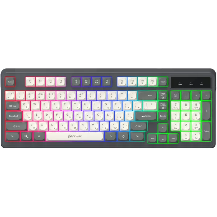 Клавиатура Оклик 731G серый/белый USB Multimedia for gamer LED кабель 1.5м