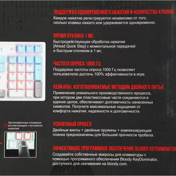 Клавиатура A4Tech S510N механическая белый USB for gamer LED (S510N (ICY WHITE )) кабель 1.8м