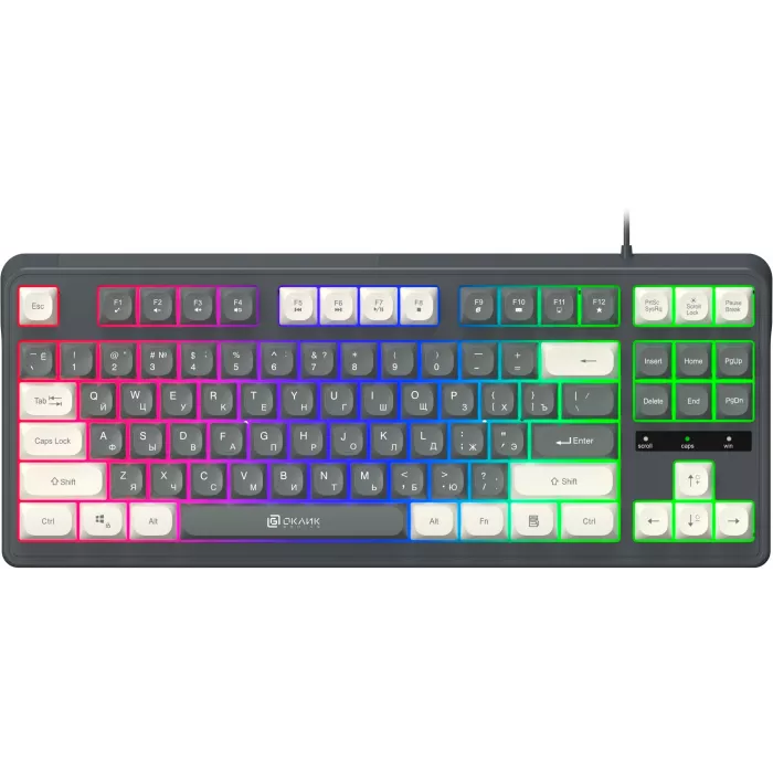 Клавиатура Оклик 711G серый/белый USB Multimedia for gamer LED (1790385) кабель 1.5м