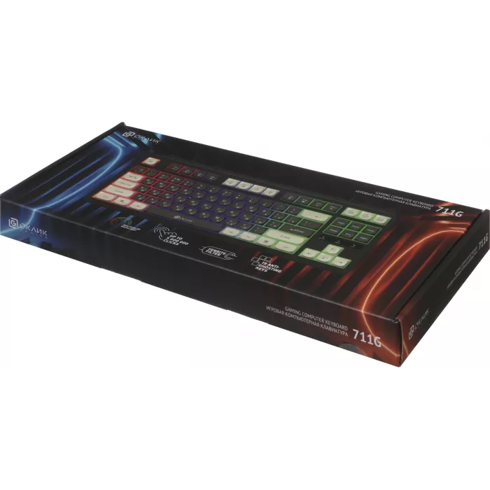 Клавиатура Оклик 711G серый/белый USB Multimedia for gamer LED (1790385) кабель 1.5м