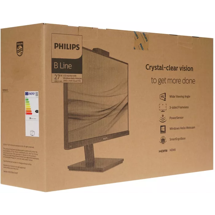 Монитор Philips 27" B Line 275B1H черный IPS LED 16:9 DVI HDMI M/M Cam матовая HAS Piv 350cd 178гр/178гр 2560x1440 75Hz DP Quad 2K (1440p) USB 6.42кг