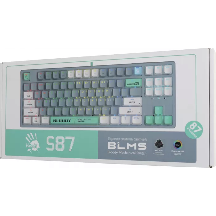 Клавиатура A4Tech S87 Energy механическая серый USB for gamer LED (S87 USB ENERGY ASH) кабель 1.8м