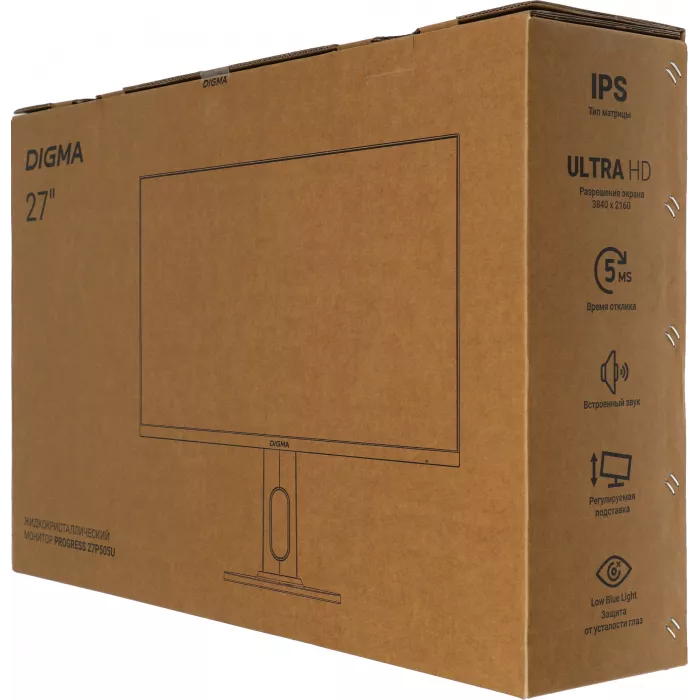 Монитор Digma 27" Progress 27P505U черный IPS LED 16:9 HDMI M/M матовая HAS Piv 350cd 178гр/178гр 3840x2160 60Hz FreeSync DP 4K 6.05кг