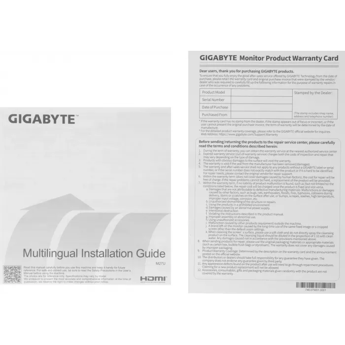Монитор Gigabyte 27" M27U черный IPS LED 1ms 16:9 HDMI M/M матовая HAS 400cd 178гр/178гр 3840x2160 160Hz G-Sync FreeSync Premium Pro DP 4K USB 6.48кг