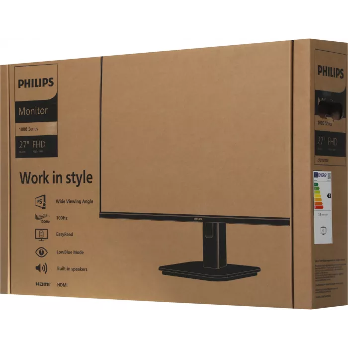 Монитор Philips 27" E Line 27E1N1100A черный IPS LED 16:9 HDMI M/M матовая 1300:1 250cd 178гр/178гр 1920x1080 100Hz FreeSync VGA FHD 4кг