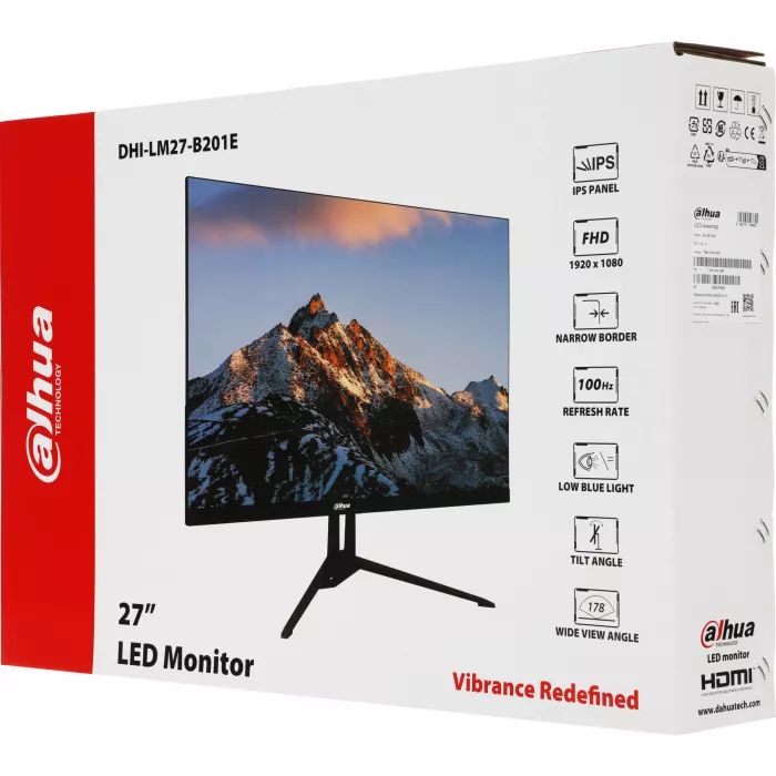 Монитор Dahua 27" DHI-LM27-B201E черный IPS LED 7ms 16:9 HDMI матовая 1000:1 300cd 178гр/178гр 1920x1080 100Hz VGA DP FHD 4.12кг