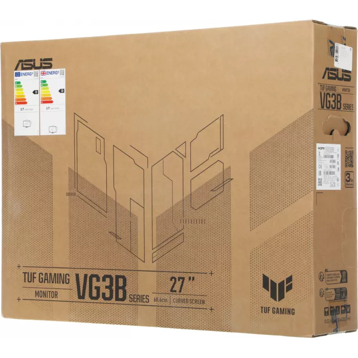 Монитор Asus 27" TUF Gaming VG27VQ3B черный VA LED 16:9 HDMI M/M матовая 250cd 178гр/178гр 1920x1080 180Hz FreeSync DP FHD 4.9кг