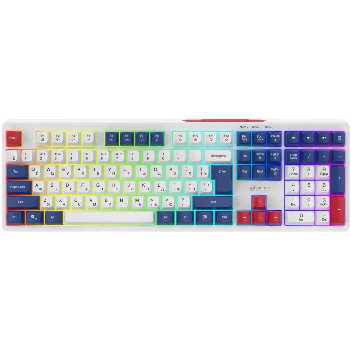 Клавиатура Оклик 725G белый/красный USB Multimedia for gamer LED (2070294) кабель 1.8м
