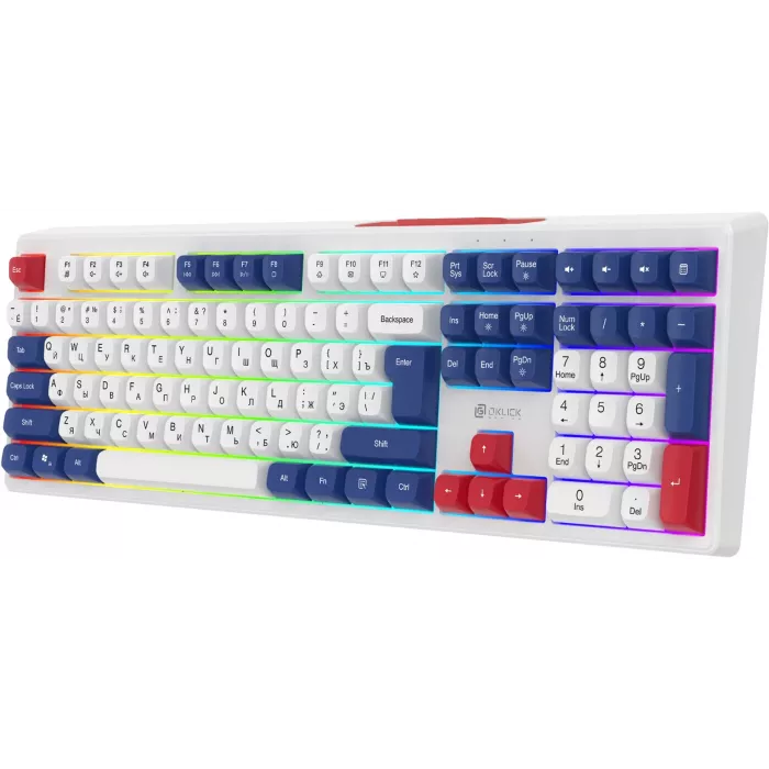 Клавиатура Оклик 725G белый/красный USB Multimedia for gamer LED (2070294) кабель 1.8м
