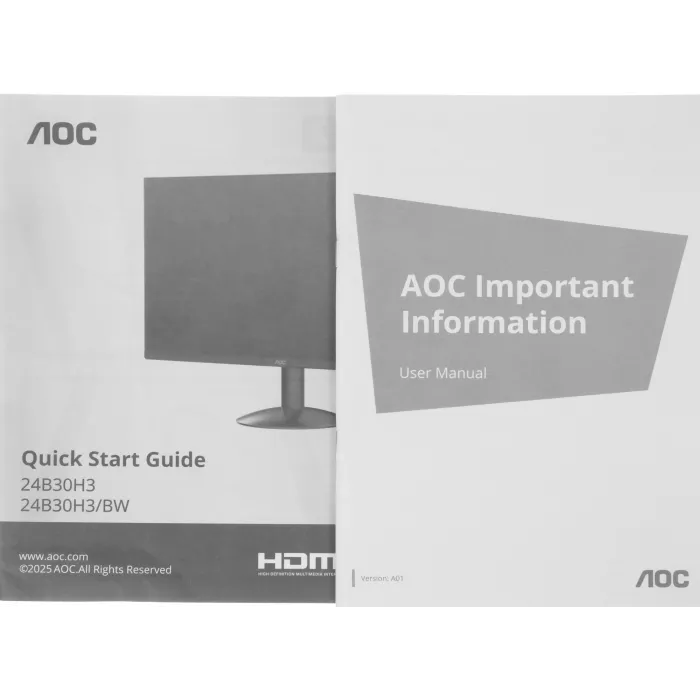 Монитор AOC 23.8" 24B30H3/BW белый IPS LED 16:9 HDMI матовая 300cd 178гр/178гр 1920x1080 120Hz VGA FHD 2.5кг