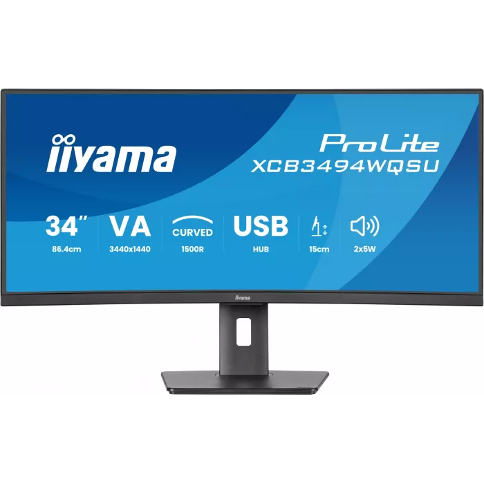Монитор Iiyama 34" ProLite XCB3497WQSNPH-B1 черный VA LED 21:9 HDMI M/M Cam матовая HAS Piv 3000:1 350cd 178гр/178гр 3440x1440 120Hz FreeSync Premium DP UW USB 9.7кг