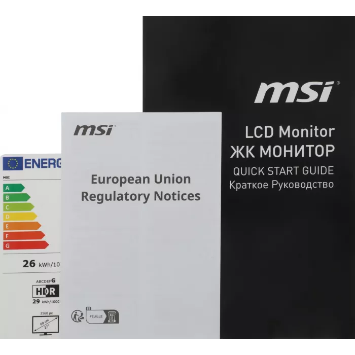 Монитор MSI 27" Pro MP275QPG черный IPS LED 16:9 HDMI M/M матовая HAS Piv 1300:1 300cd 178гр/178гр 2560x1440 100Hz DP Quad 2K (1440p) 6.26кг