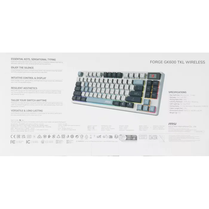 Клавиатура MSI GK600 механическая белый/синий USB беспроводная BT/Radio Multimedia for gamer LED (S11-43RUP01-HH9) кабель 1.8м