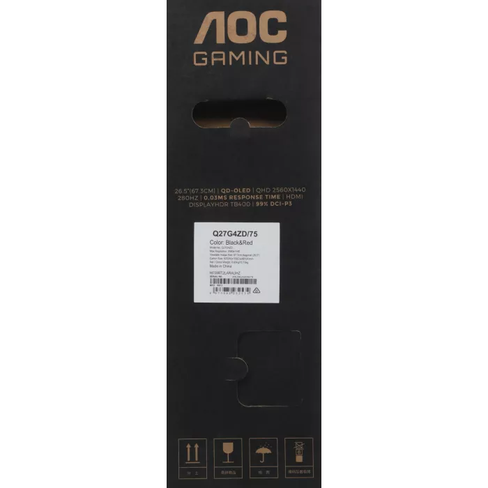 Монитор AOC 27" Q27G4ZD черный QD OLED LED 16:9 HDMI матовая HAS Piv 1500000:1 1000cd 178гр/178гр 2560x1440 240Hz DP Quad 2K (1440p) USB 6.6кг