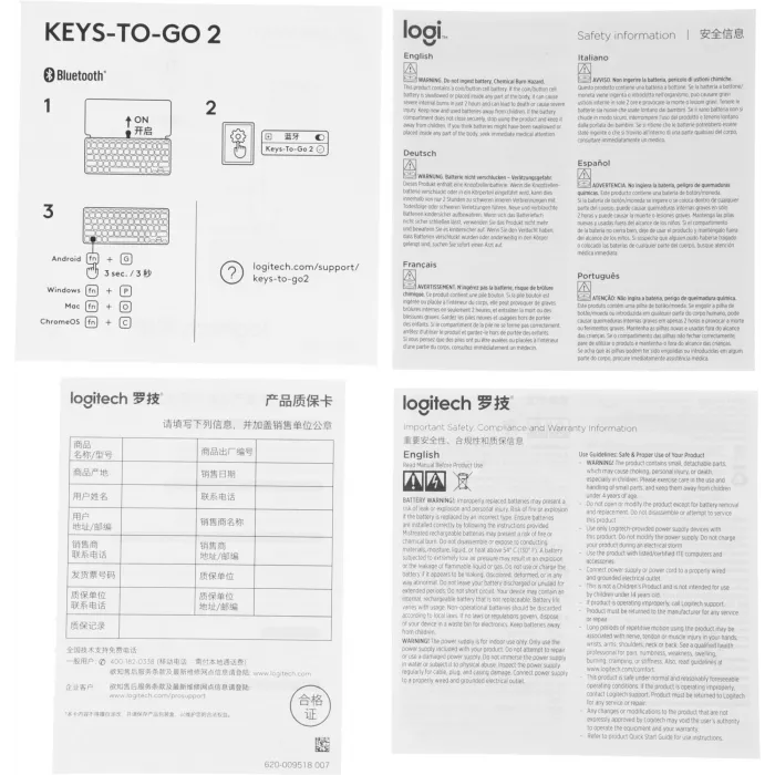 Клавиатура Logitech Keys-To-Go 2 графитовый/черный беспроводная BT slim Multimedia для ноутбука (920-012999)
