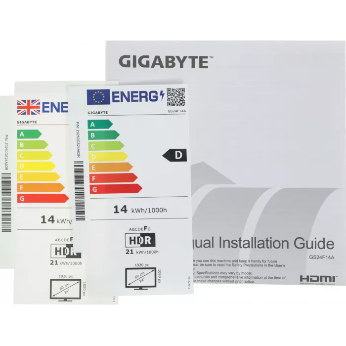 Монитор Gigabyte 23.8" GS24F14A черный IPS LED 16:9 HDMI матовая 400cd 178гр/178гр 1920x1080 144Hz DP FHD 3.16кг