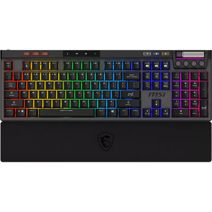 Клавиатура MSI STRIKE Pro W Silent механическая серый/черный USB беспроводная BT/Radio Multimedia for gamer LED (подставка для запястий) (S11-43RU210-CLA) кабель 2м