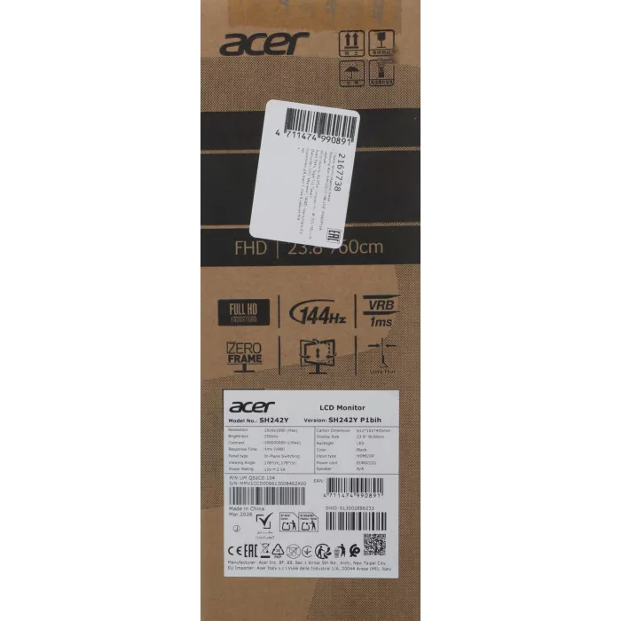 Монитор Acer 23.8" SH242YP1bih черный IPS LED 1ms 16:9 HDMI матовая HAS Piv 250cd 178гр/178гр 1920x1080 144Hz FreeSync VGA FHD 2.41кг