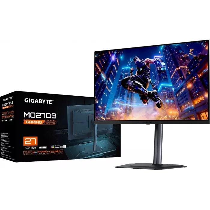 Монитор Gigabyte 27" MO27Q3 EK черный QD OLED LED 16:9 HDMI M/M матовая HAS Piv 1500000:1 250cd 178гр/178гр 2560x1440 360Hz G-Sync FreeSync Premium Pro DP QHD 6.55кг