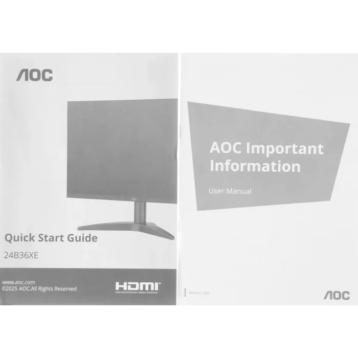 Монитор AOC 23.8" 24B36XE черный IPS LED 16:9 HDMI матовая 300cd 178гр/178гр 1920x1080 144Hz VGA FHD 2.5кг