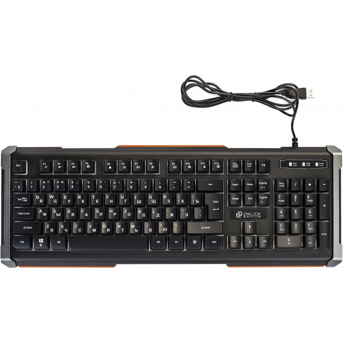 Клавиатура Оклик 717G BLACK DEATH черный/оранжевый USB Multimedia for gamer LED (476395) кабель 1.5м
