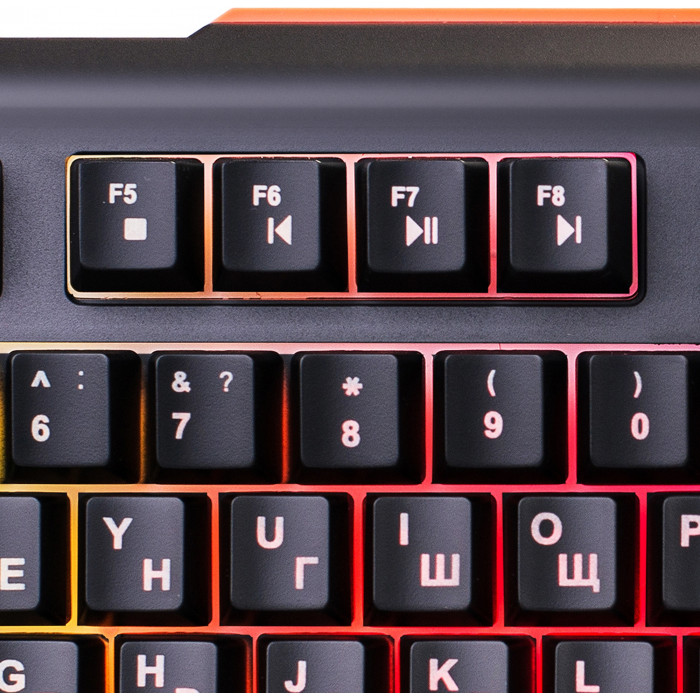 Клавиатура Оклик 717G BLACK DEATH черный/оранжевый USB Multimedia for gamer LED (476395) кабель 1.5м