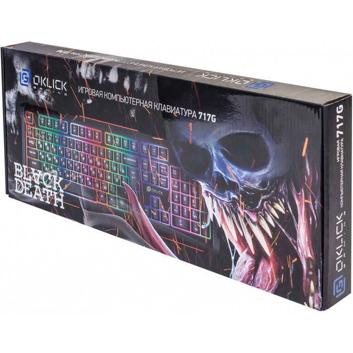 Клавиатура Оклик 717G BLACK DEATH черный/оранжевый USB Multimedia for gamer LED (476395) кабель 1.5м