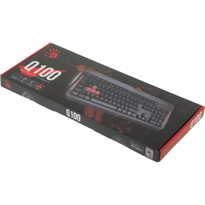 Клавиатура A4Tech Q100 черный USB for gamer LED (Q100 USB) кабель 1.8м