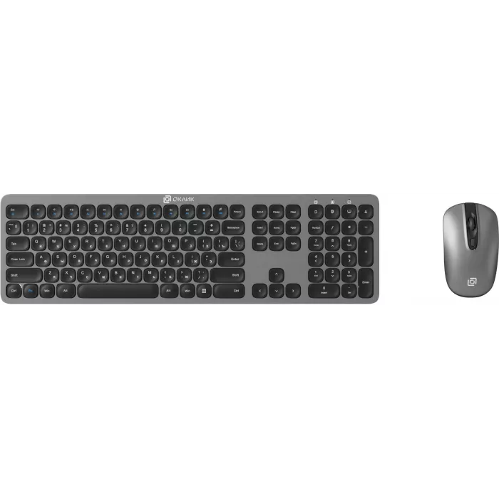 Клавиатура + мышь Оклик 300M клав:серый мышь:серый/черный USB беспроводная slim (1488402)