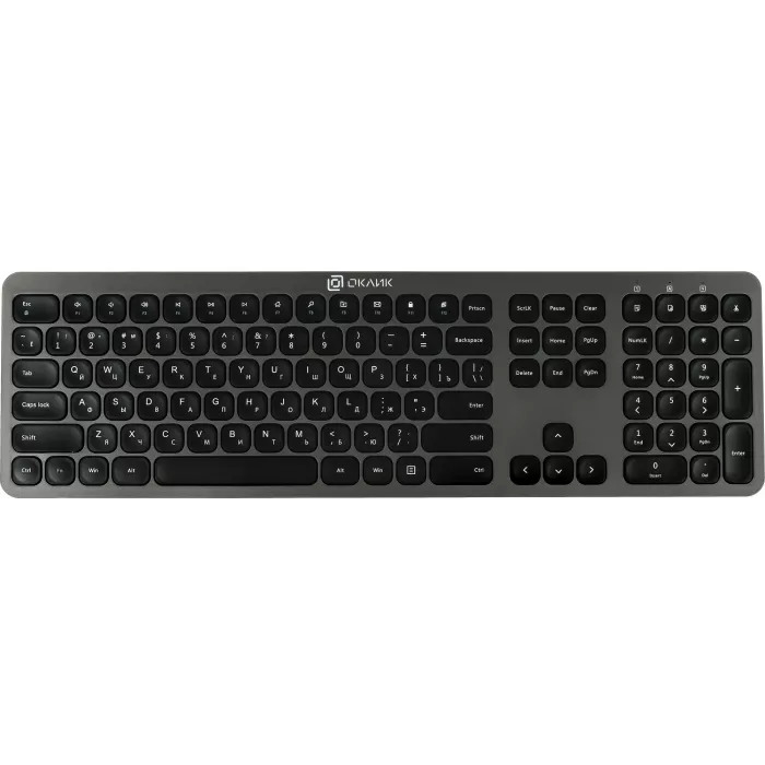 Клавиатура + мышь Оклик 300M клав:серый мышь:серый/черный USB беспроводная slim (1488402)