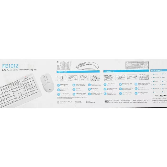 Клавиатура + мышь A4Tech Fstyler FG1012 клав:белый мышь:белый USB беспроводная Multimedia (FG1012 WHITE)