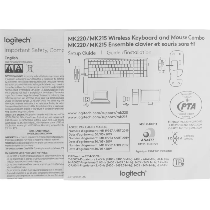 Клавиатура + мышь Logitech MK220 клав:черный мышь:черный USB беспроводная (920-003161)