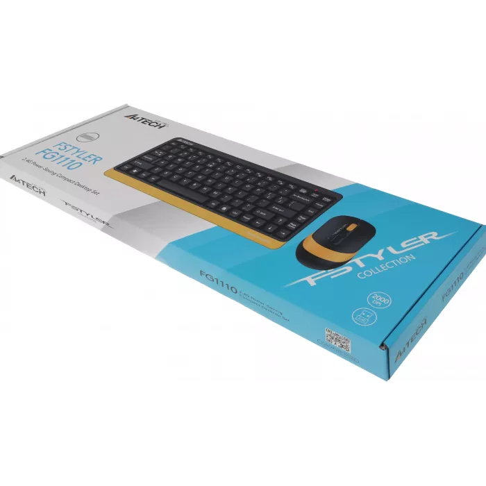 Клавиатура + мышь A4Tech Fstyler FG1110 клав:черный/желтый мышь:черный/желтый USB беспроводная Multimedia (FG1110 BUMBLEBEE)