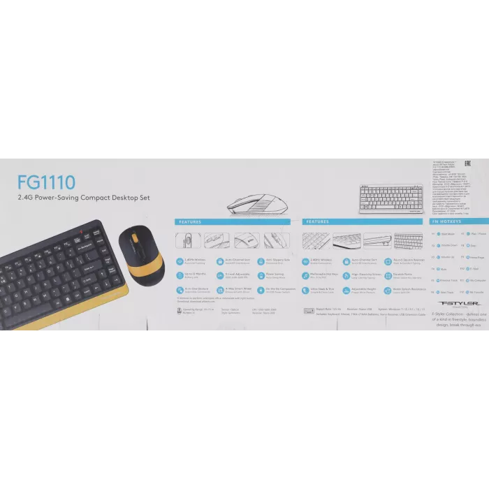 Клавиатура + мышь A4Tech Fstyler FG1110 клав:черный/желтый мышь:черный/желтый USB беспроводная Multimedia (FG1110 BUMBLEBEE)