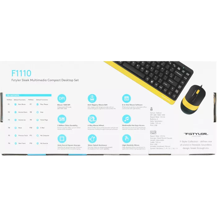 Клавиатура + мышь A4Tech Fstyler F1110 клав:черный/желтый мышь:черный/желтый USB Multimedia (F1110 BUMBLEBEE)