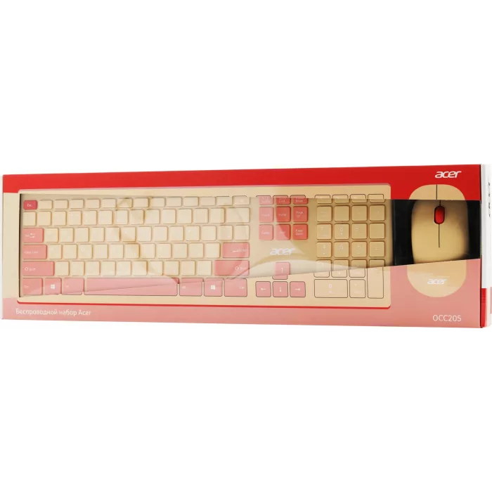 Клавиатура + мышь Acer OCC205 клав:розовый/бежевый мышь:розовый/бежевый USB беспроводная slim Multimedia (ZL.ACCEE.00F)