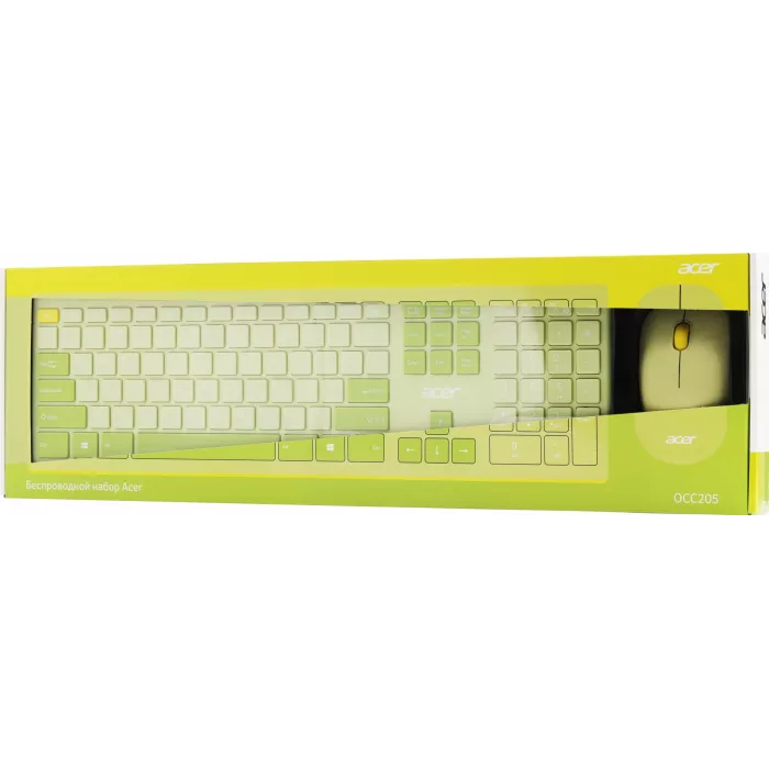 Клавиатура + мышь Acer OCC205 клав:зеленый/желтый мышь:зеленый/желтый USB беспроводная slim Multimedia (ZL.ACCEE.00E)