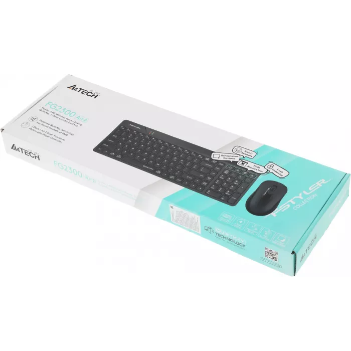 Клавиатура + мышь A4Tech Fstyler FG2300 Air2 клав:черный мышь:черный USB беспроводная slim (FG2300 AIR2 BLACK)